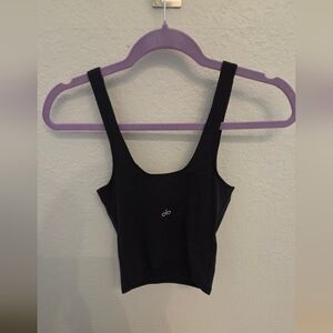 Alo Yoga Black Cropped Tank with Logo